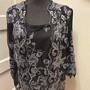 Alex Evenings Black and Silver Embroidered tank top and. Blazer  NWT